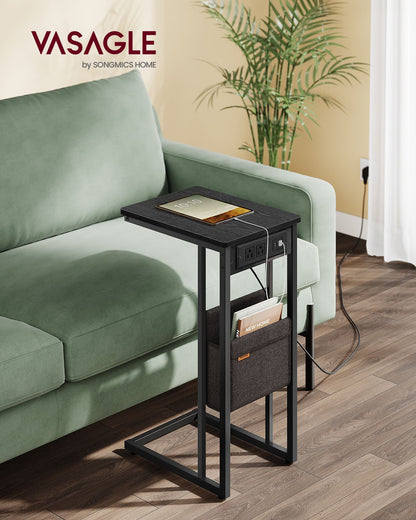 C-Shaped Side Table with Charging Station