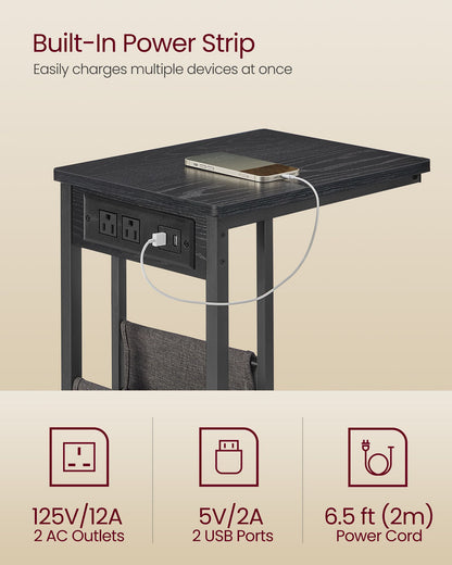 C-Shaped Side Table with Charging Station