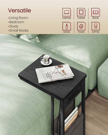 C-Shaped Side Table with Charging Station
