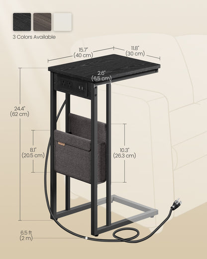 C-Shaped Side Table with Charging Station