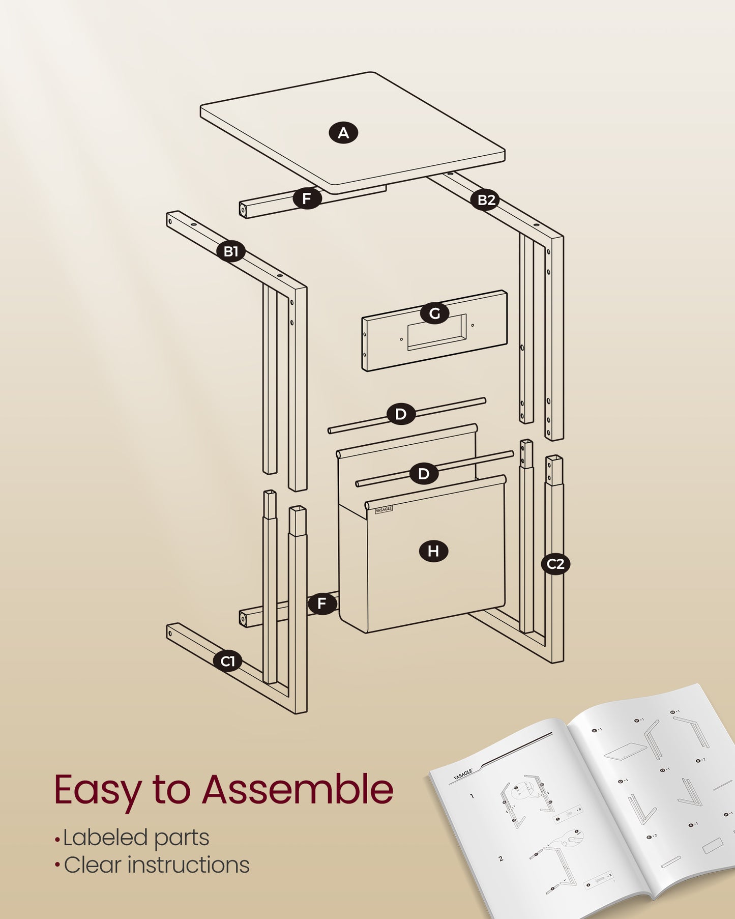 C-Shaped Side Table with Charging Station