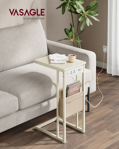 C-Shaped Side Table with Charging Station