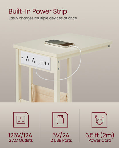 C-Shaped Side Table with Charging Station