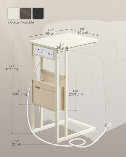 C-Shaped Side Table with Charging Station