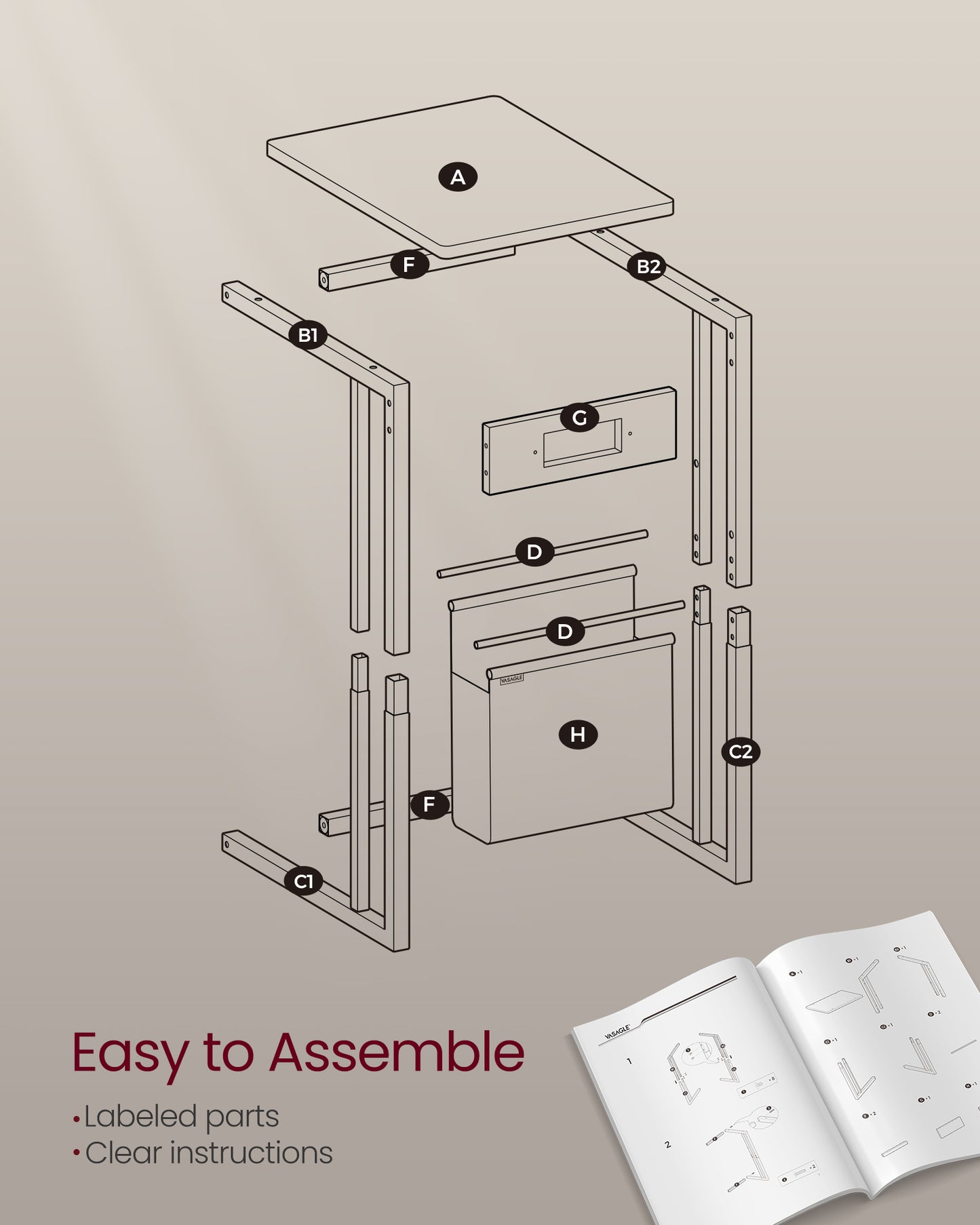 C-Shaped Side Table with Charging Station