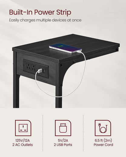 C-Shaped Side Table with Charging Station