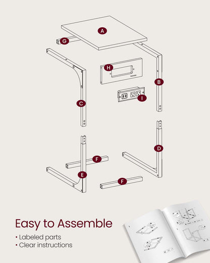 C-Shaped Side Table with Charging Station