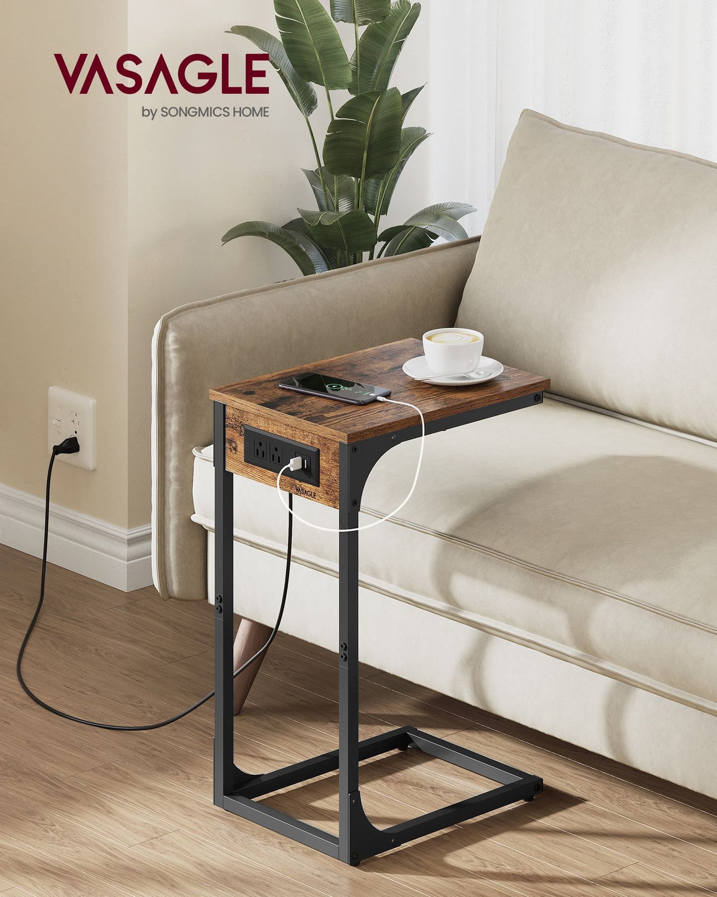 C-Shaped Side Table with Charging Station