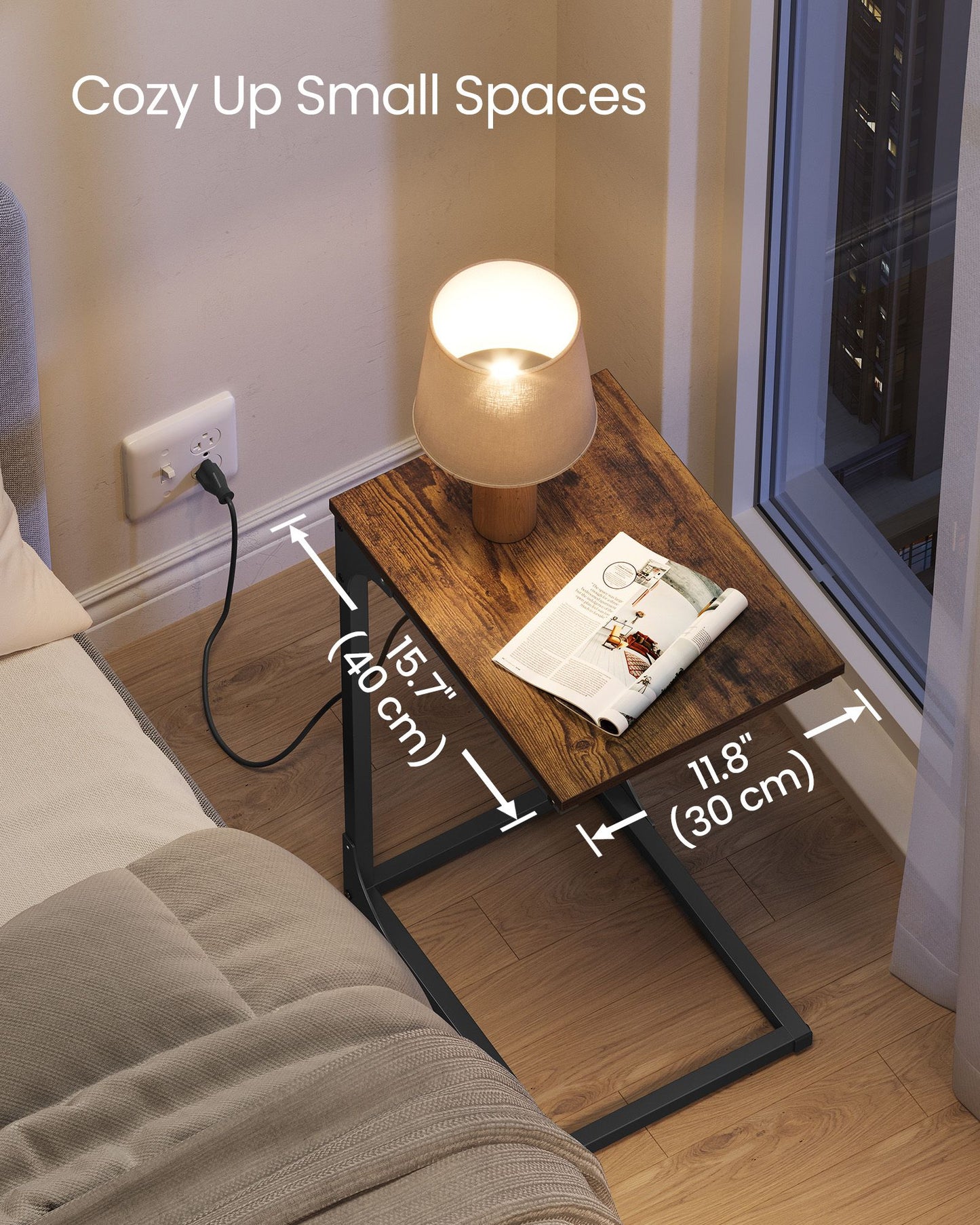 C-Shaped Side Table with Charging Station