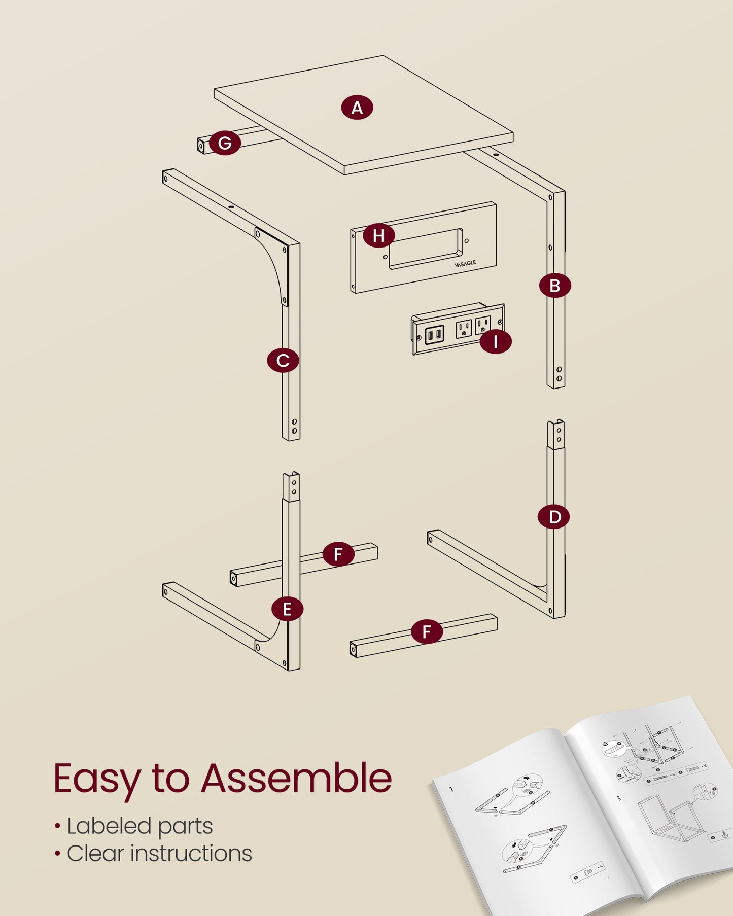 C-Shaped Side Table with Charging Station