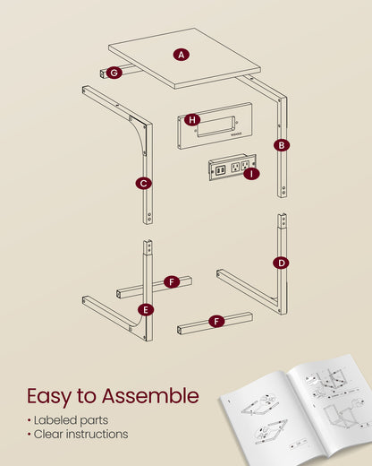 C-Shaped Side Table with Charging Station