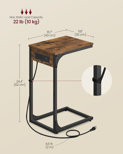 C-Shaped Side Table with Charging Station