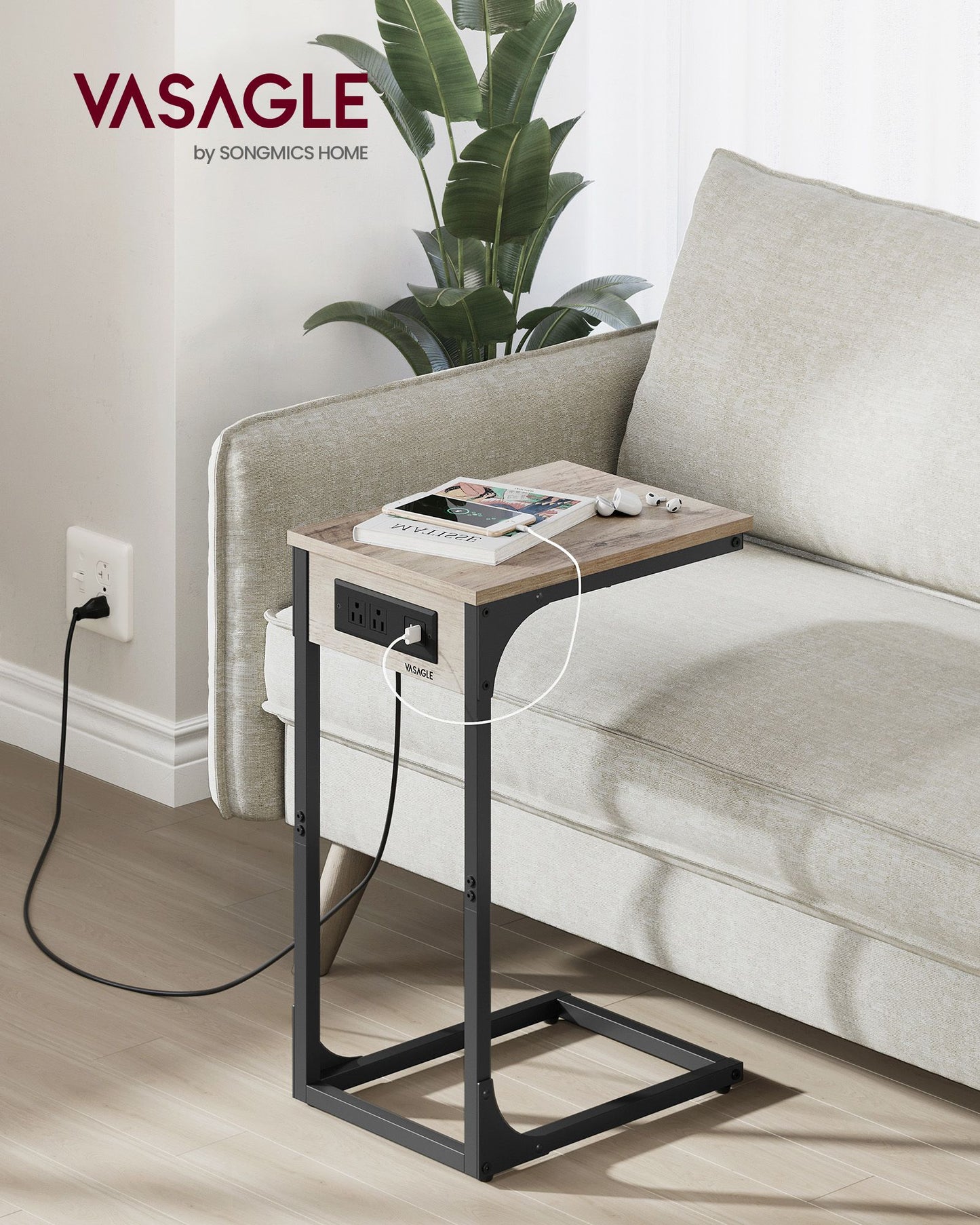 C-Shaped Side Table with Charging Station