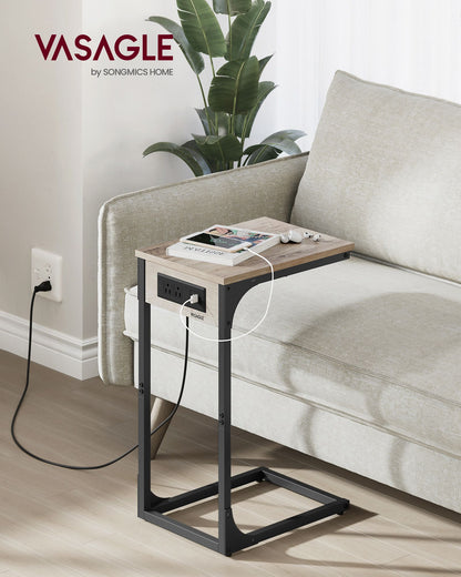 C-Shaped Side Table with Charging Station