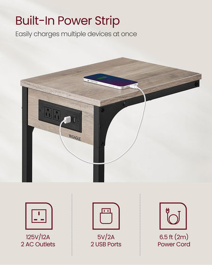 C-Shaped Side Table with Charging Station