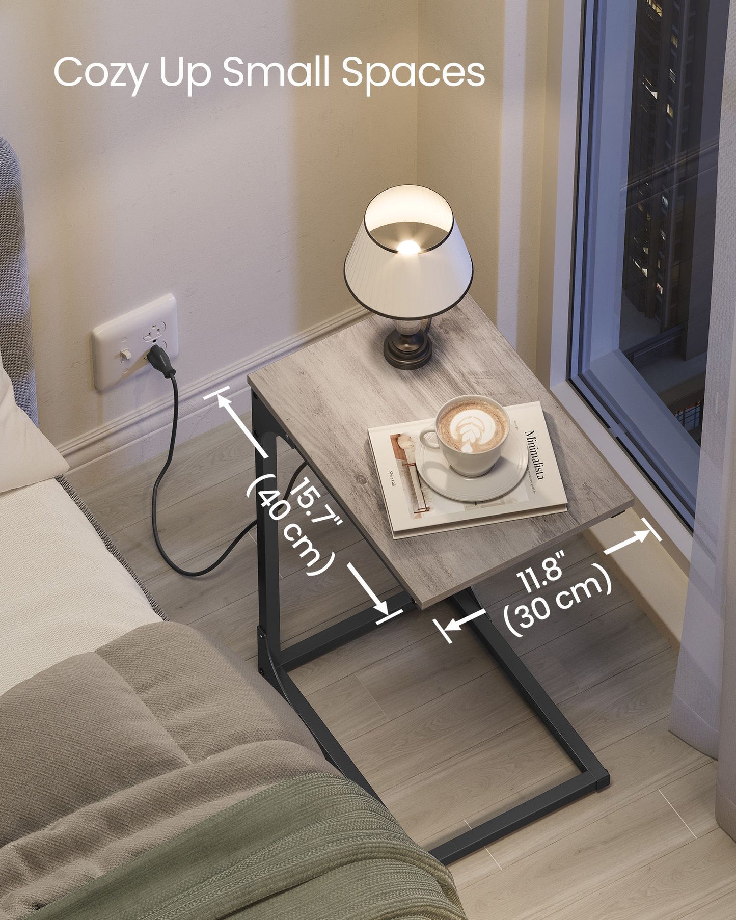 C-Shaped Side Table with Charging Station