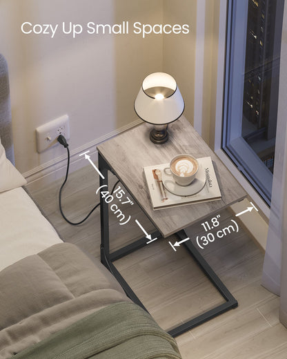 C-Shaped Side Table with Charging Station