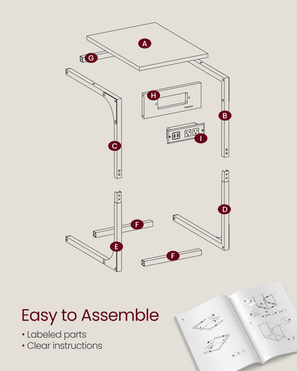 C-Shaped Side Table with Charging Station