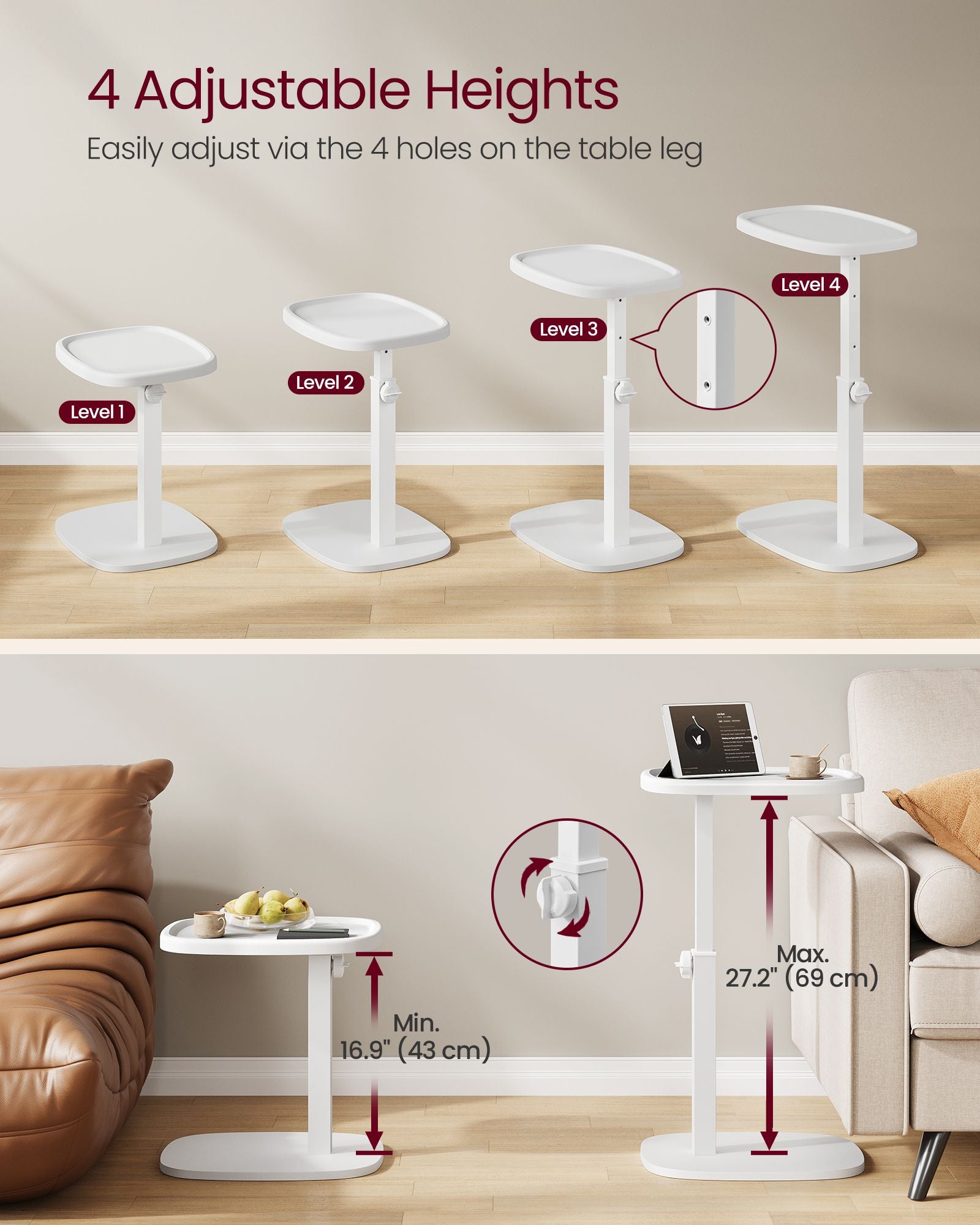 Couch Table, C-Shaped Sofa Side End Table, Bedside Table - image 17