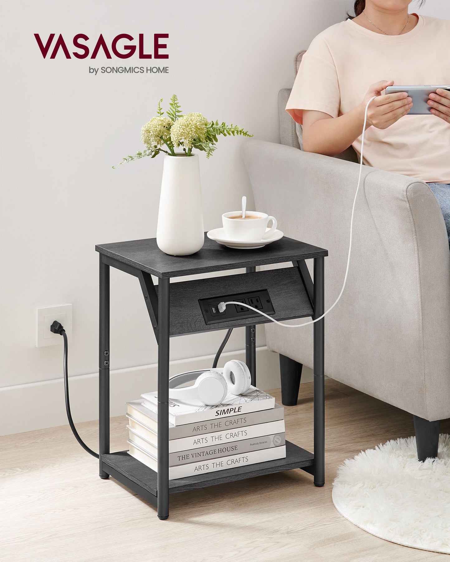 Set of 2 End Table with Charging Station