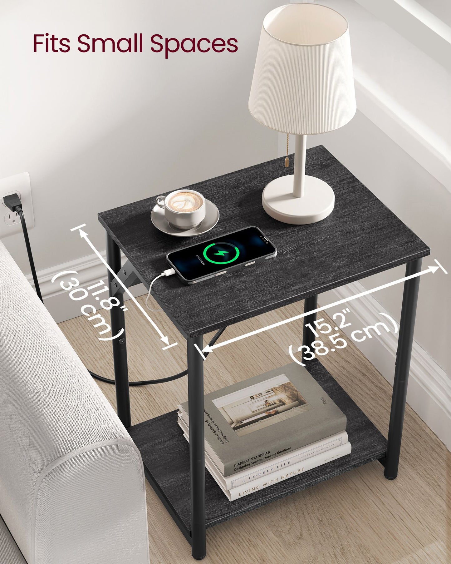 Set of 2 End Table with Charging Station