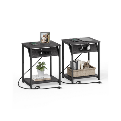 Set of 2 End Table with Charging Station