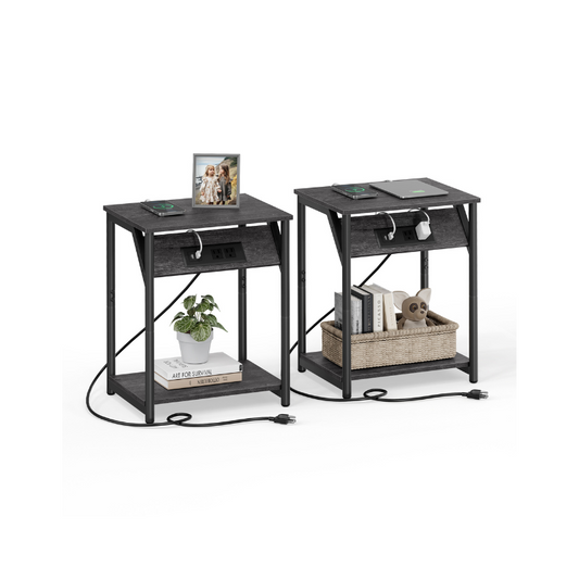 Set of 2 End Table with Charging Station