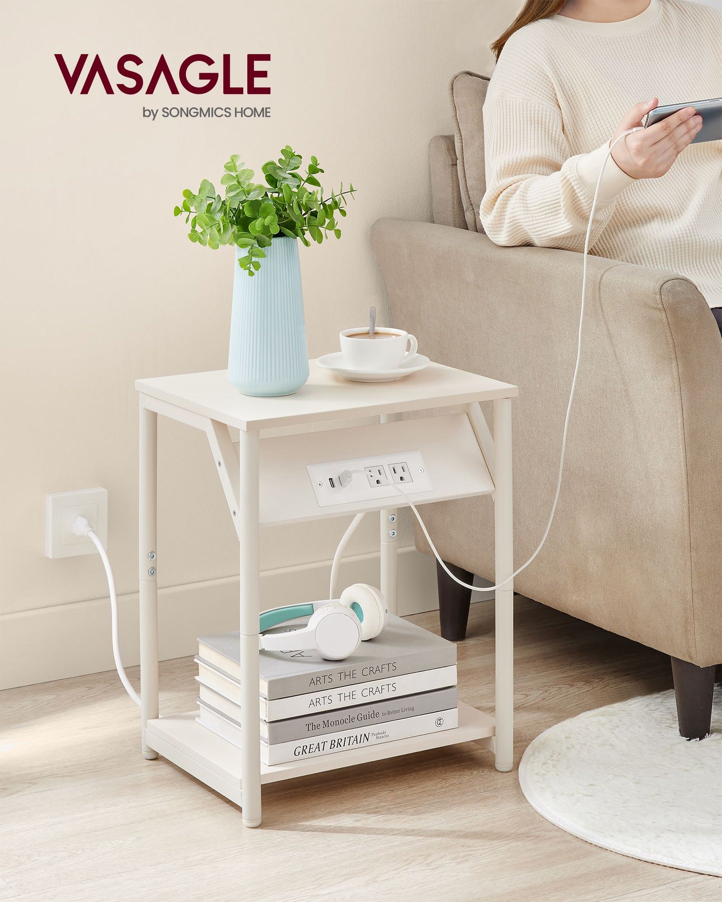 Set of 2 End Table with Charging Station