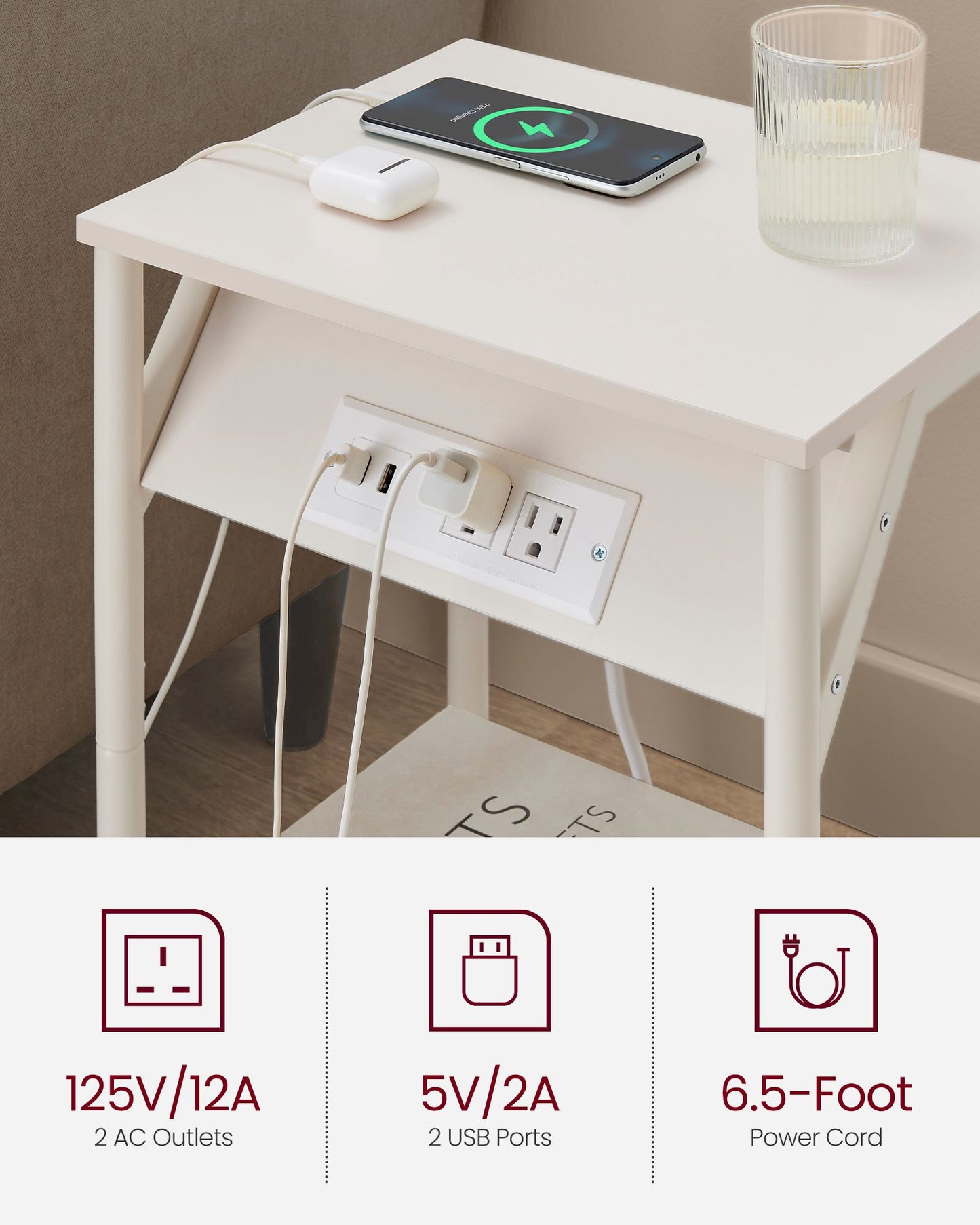 Set of 2 End Table with Charging Station