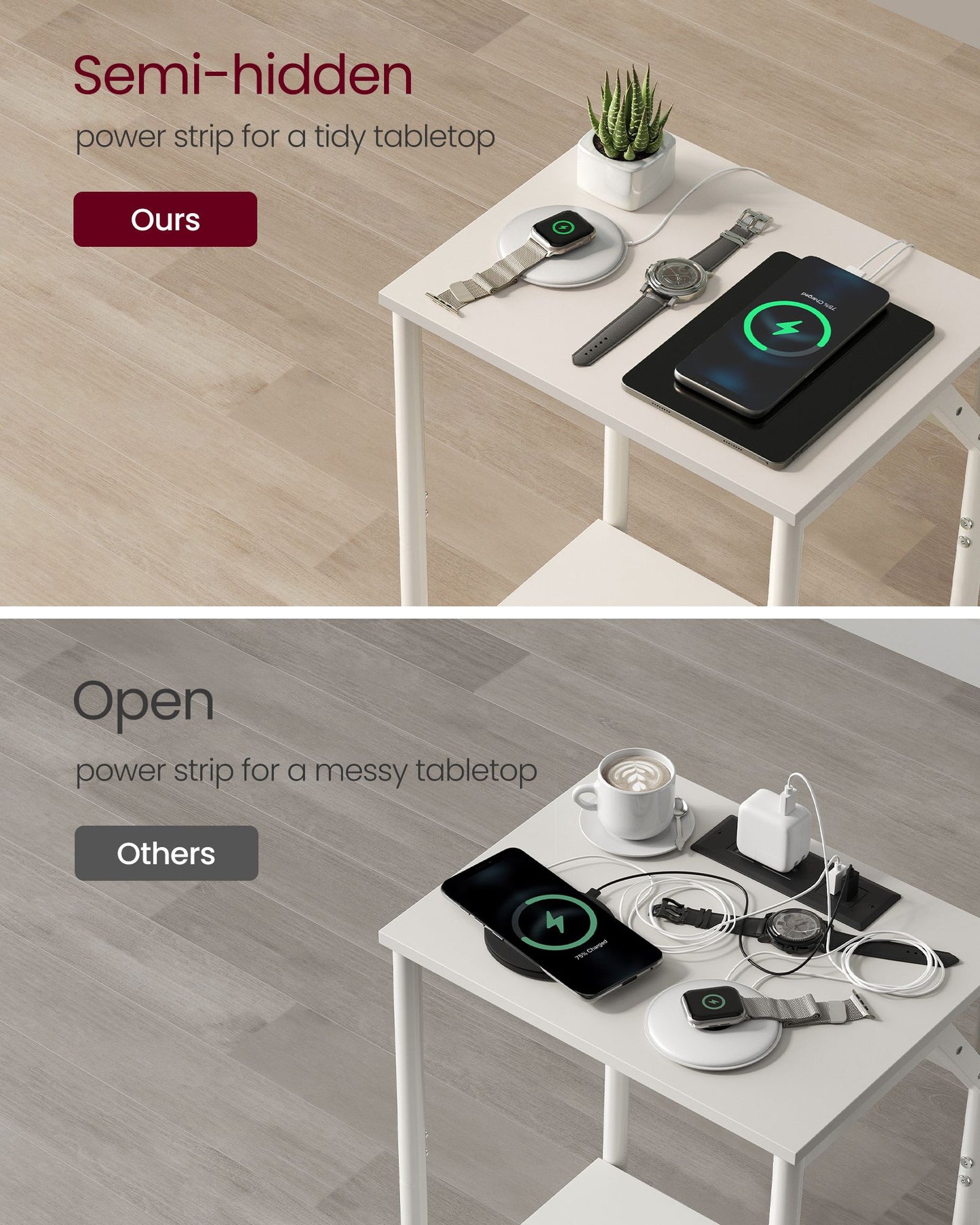 Set of 2 End Table with Charging Station