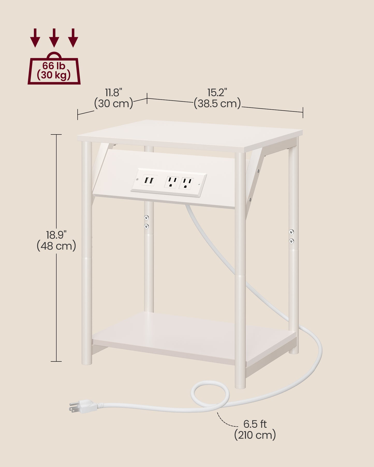 Set of 2 End Table with Charging Station