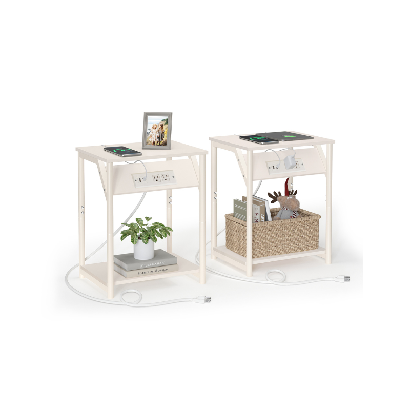 Set of 2 End Table with Charging Station