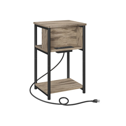 3-Tier End Table with Charging Station Chestnut Brown and Black