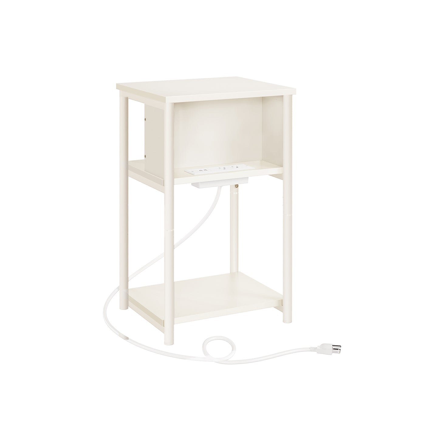 3-Tier End Table with Charging Station Chestnut Brown and Black