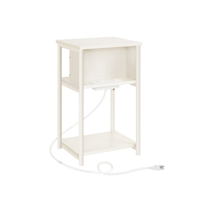 3-Tier End Table with Charging Station Chestnut Brown and Black