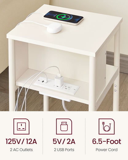 3-Tier End Table with Charging Station Chestnut Brown and Black