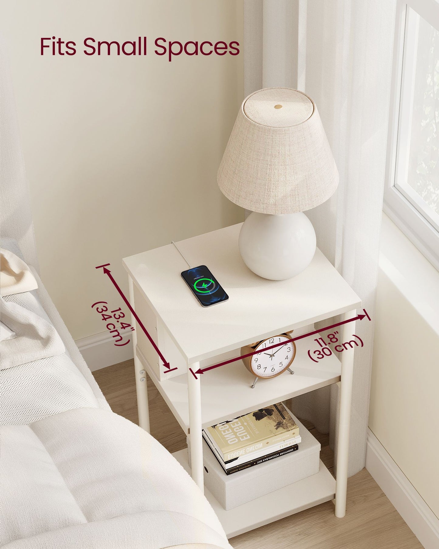 3-Tier End Table with Charging Station Chestnut Brown and Black