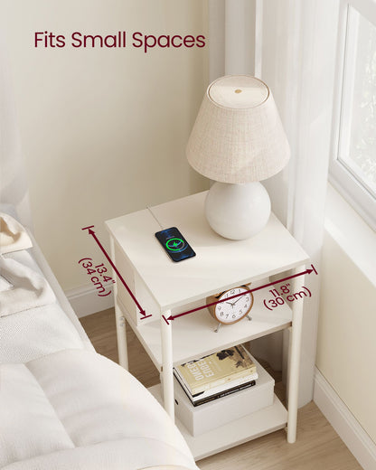 3-Tier End Table with Charging Station Chestnut Brown and Black