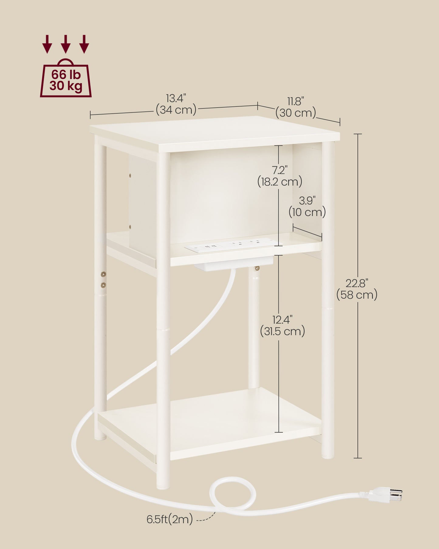 3-Tier End Table with Charging Station Chestnut Brown and Black