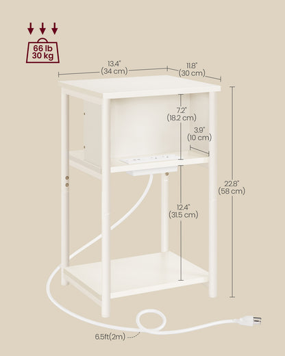 3-Tier End Table with Charging Station Chestnut Brown and Black