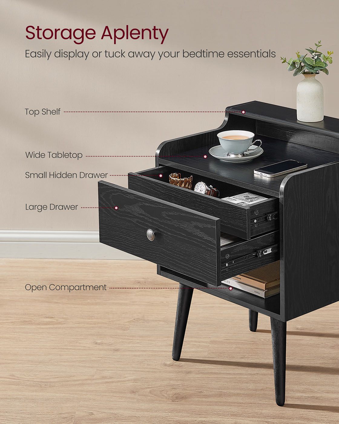 Nightstands with Hidden Drawers, Set of 2