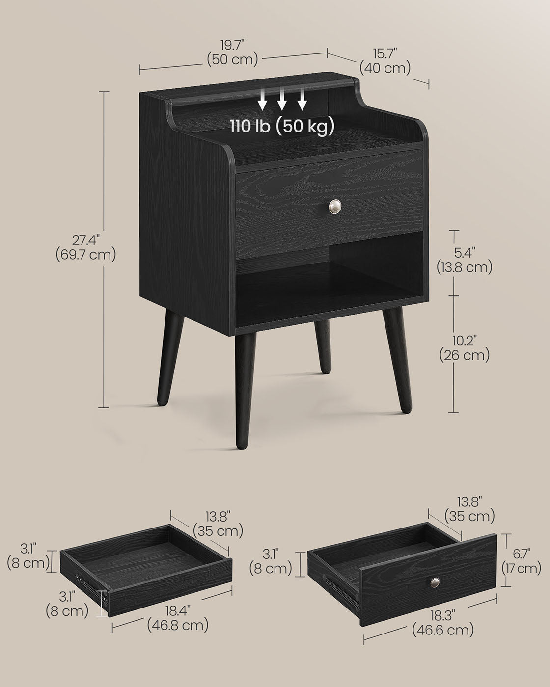 Nightstands with Hidden Drawers, Set of 2