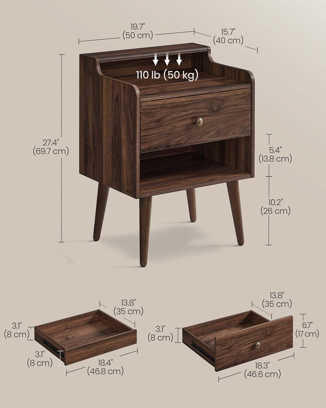 Bedside Tables with Hidden Drawers, Set of 2