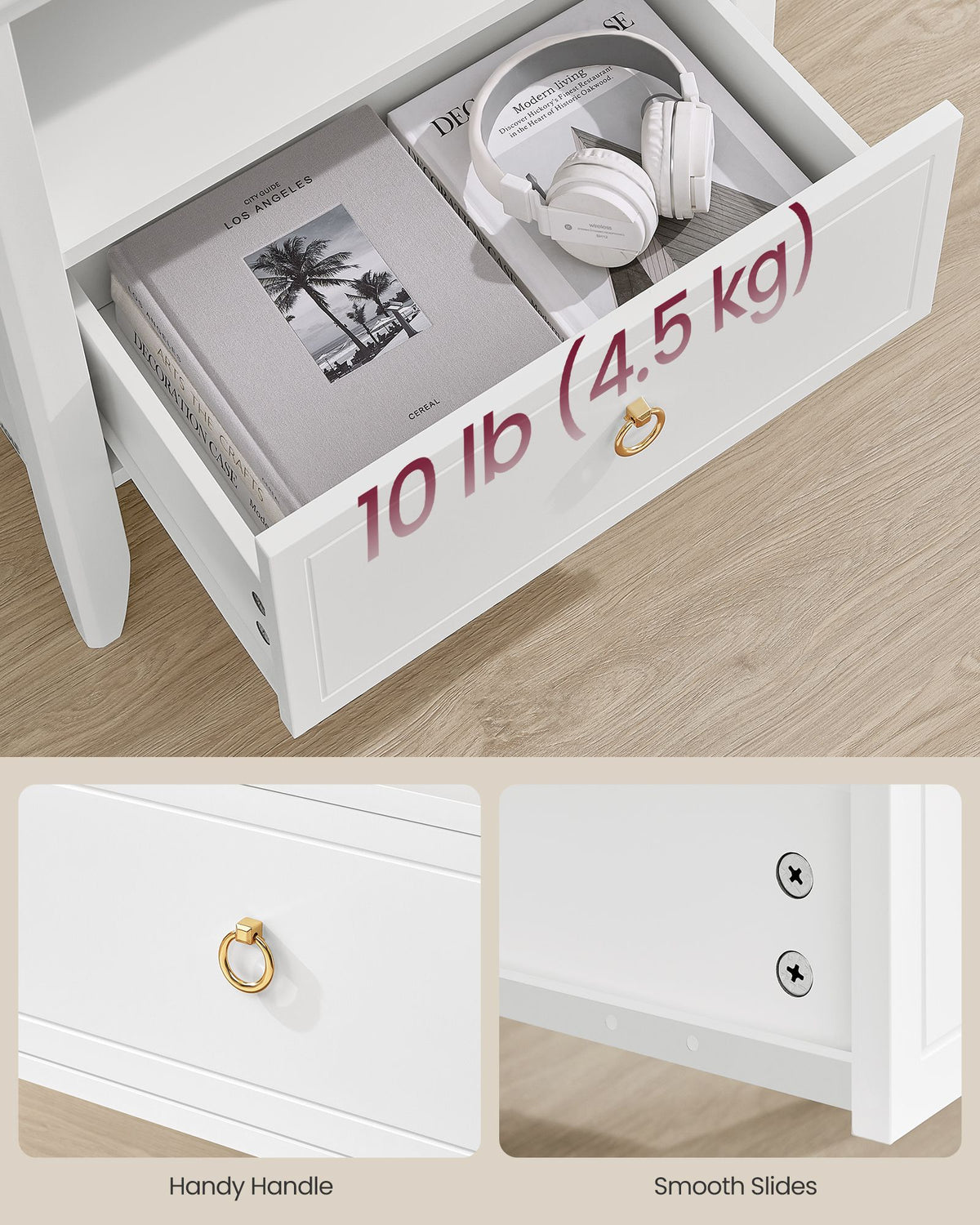 Nightstand, Bedside Table, Side End Table with Drawer and Open Shelf