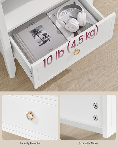 Nightstand, Bedside Table, Side End Table with Drawer and Open Shelf