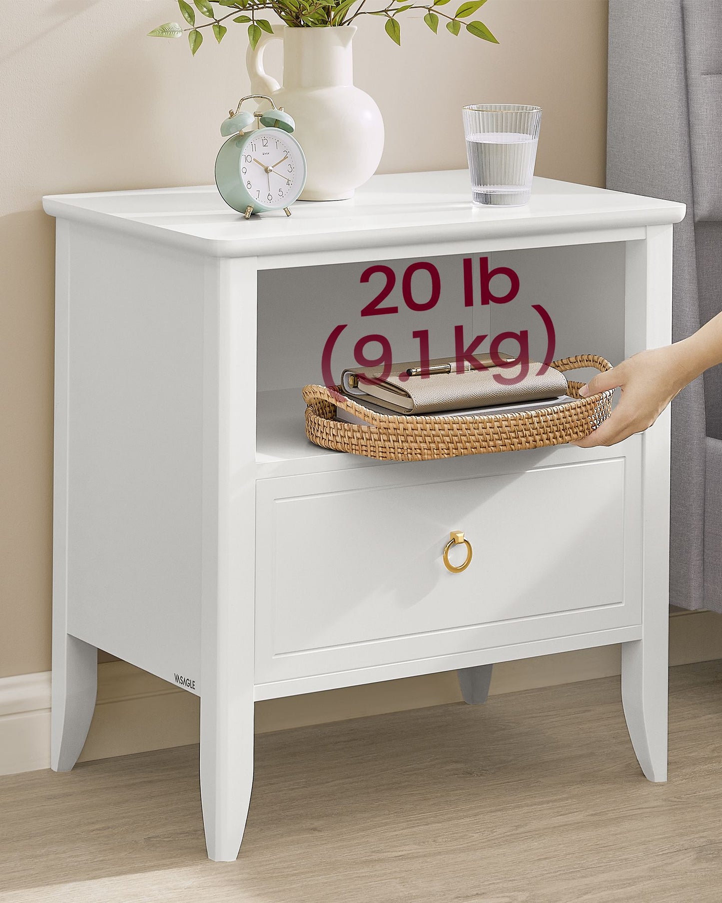 Nightstand, Bedside Table, Side End Table with Drawer and Open Shelf