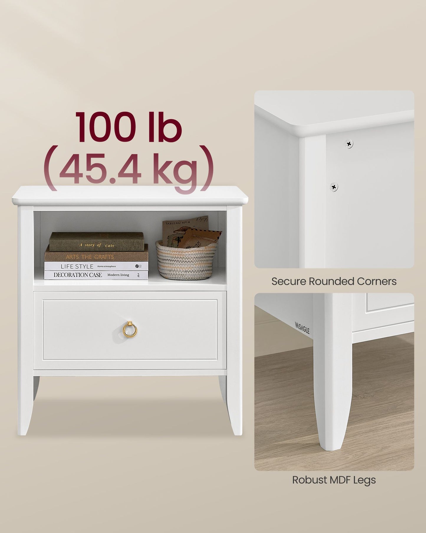 Nightstand, Bedside Table, Side End Table with Drawer and Open Shelf
