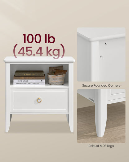 Nightstand, Bedside Table, Side End Table with Drawer and Open Shelf