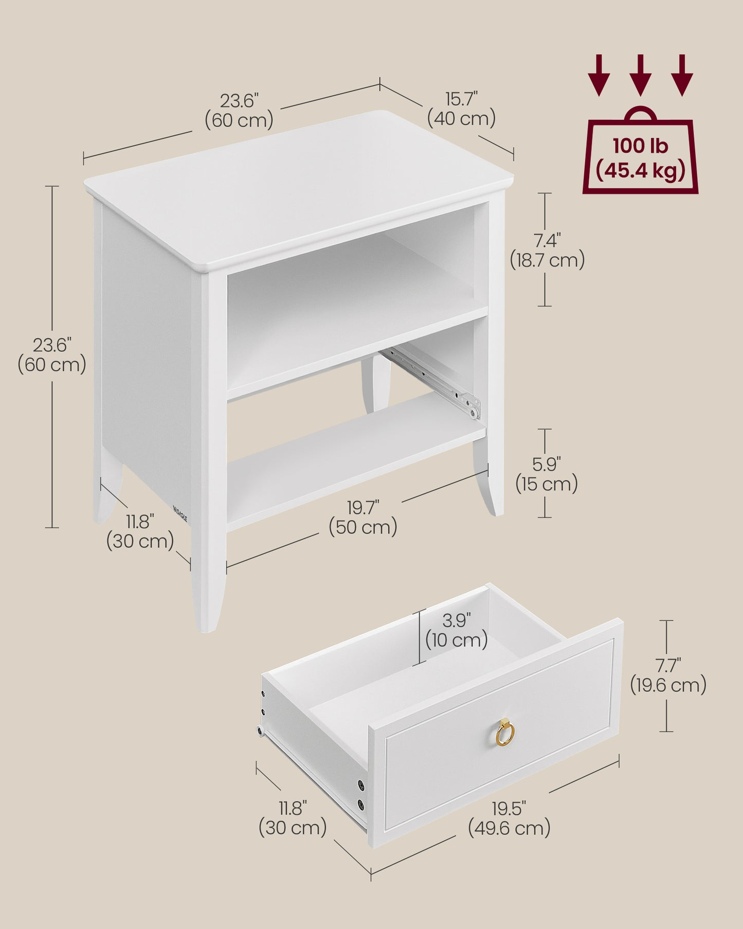 Nightstand, Bedside Table, Side End Table with Drawer and Open Shelf
