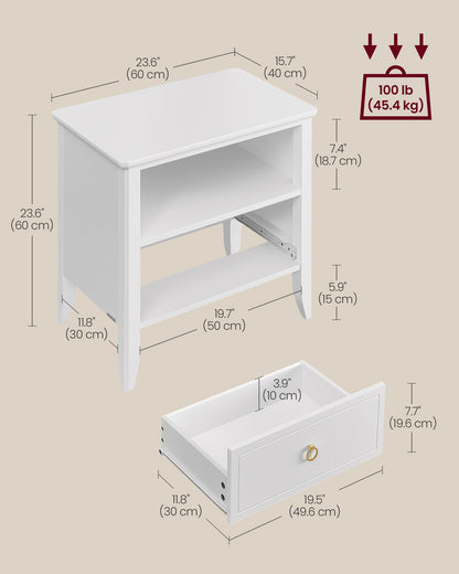 Nightstands, Set of 2 Bedside Tables, Side End Tables with Drawer and Open Shelf